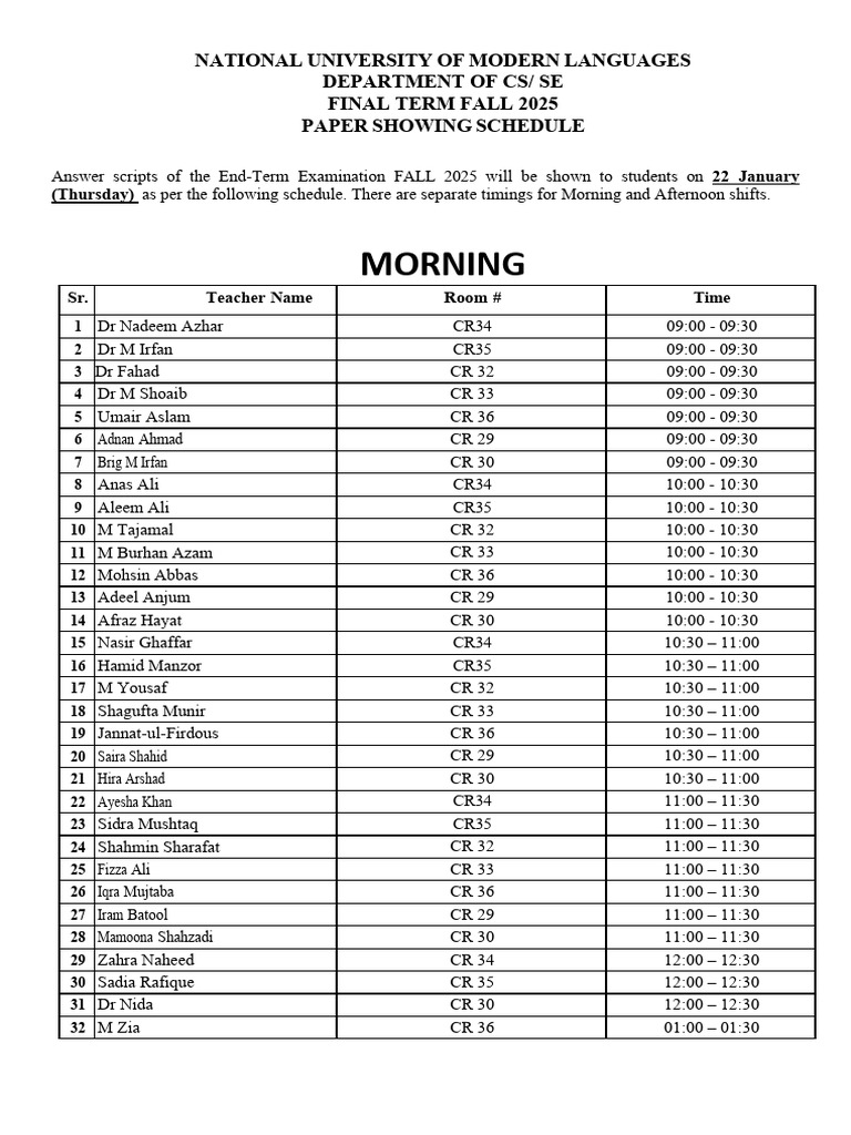 Paper Showing Schedule | PDF