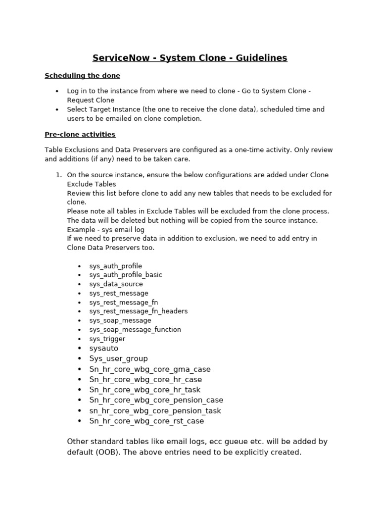 ServiceNow - System Clone - Guidelines | PDF | Software Engineering ...