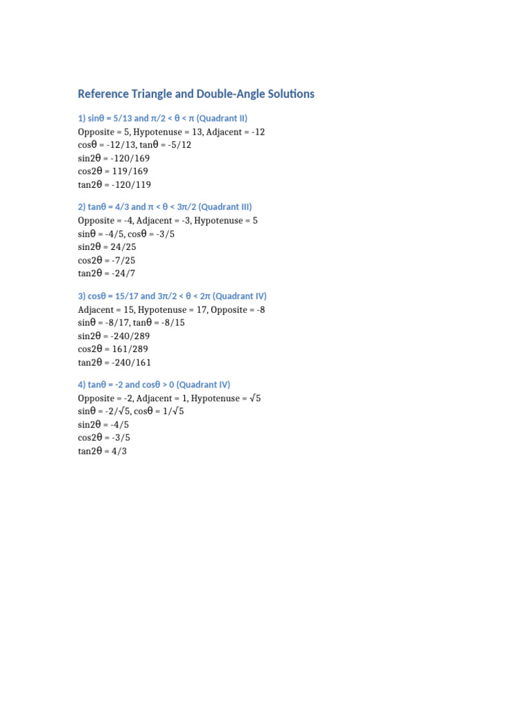 Reference Triangle Double Angle | PDF