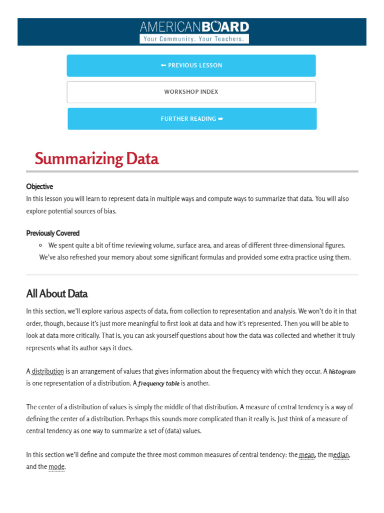 21) Summarizing Data | PDF | Arithmetic Mean | Average