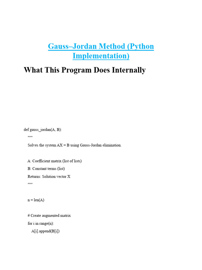 Gauss Jordan Methoid To Solve Matrix | PDF