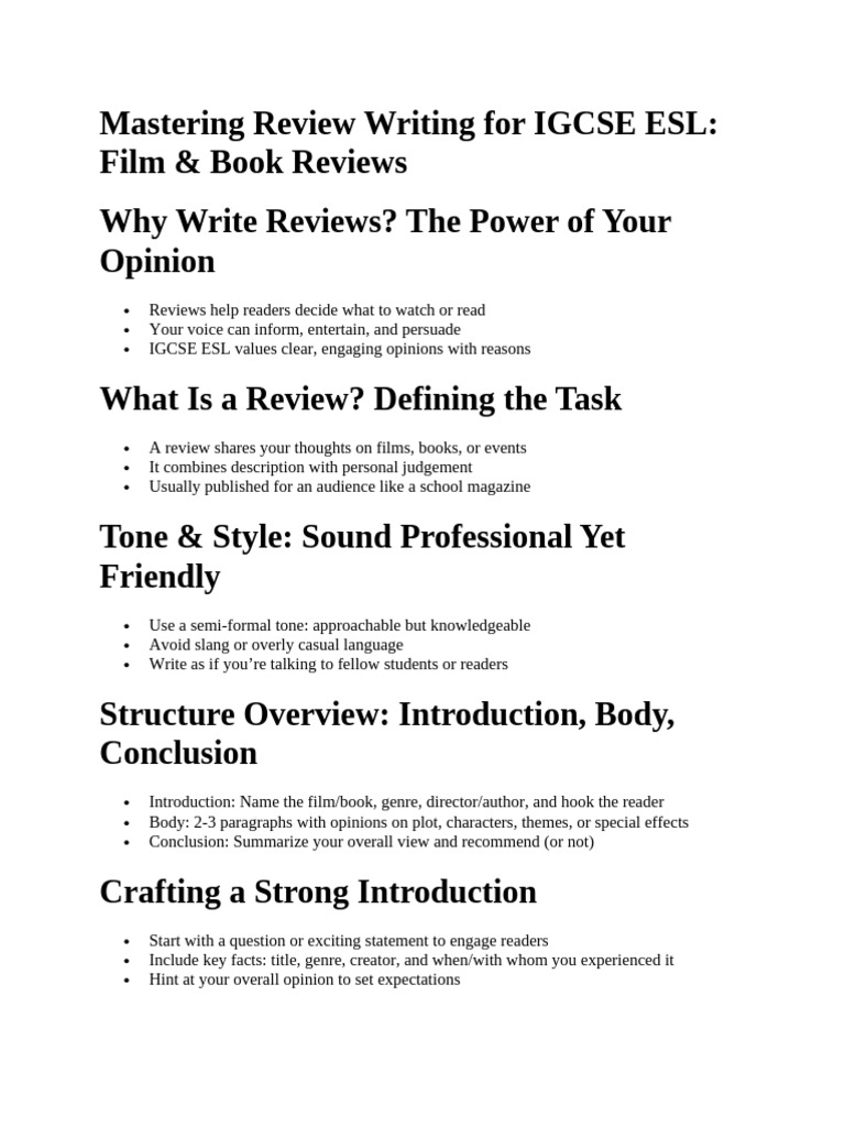 Mastering Review Writing For IGCSE ESL | PDF