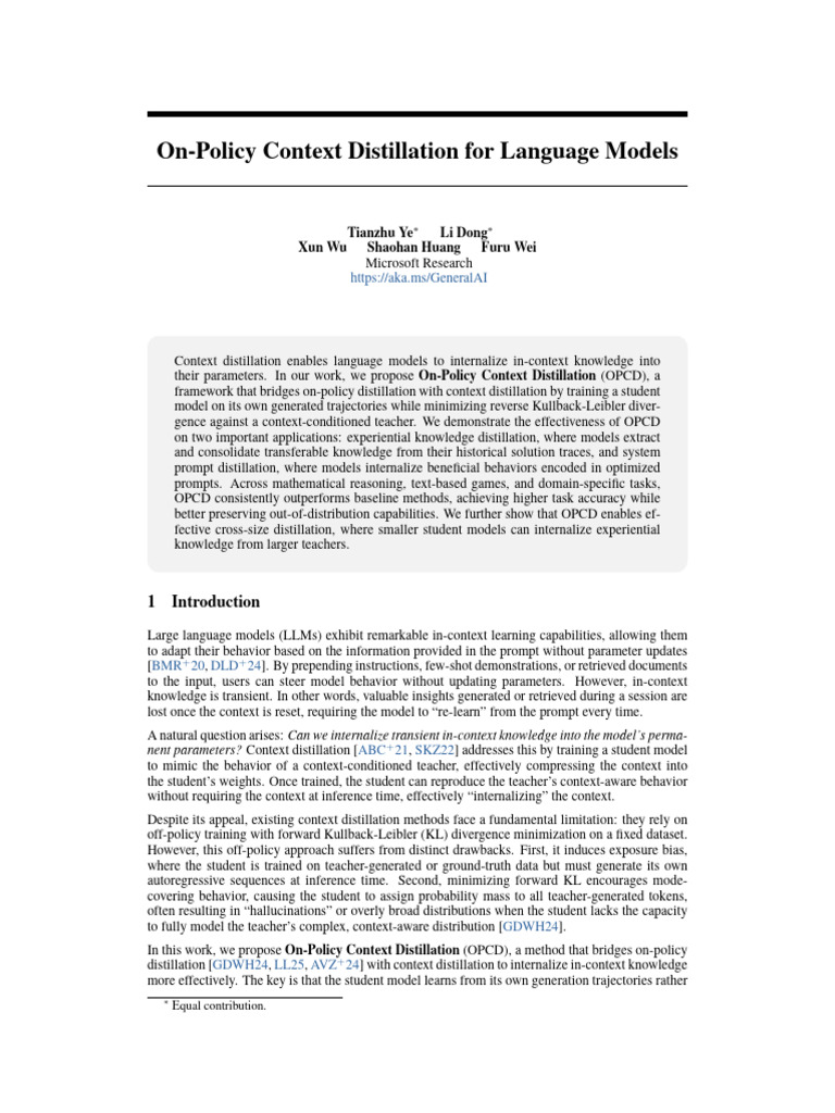 On-Policy Context Distillation For Language Models | PDF