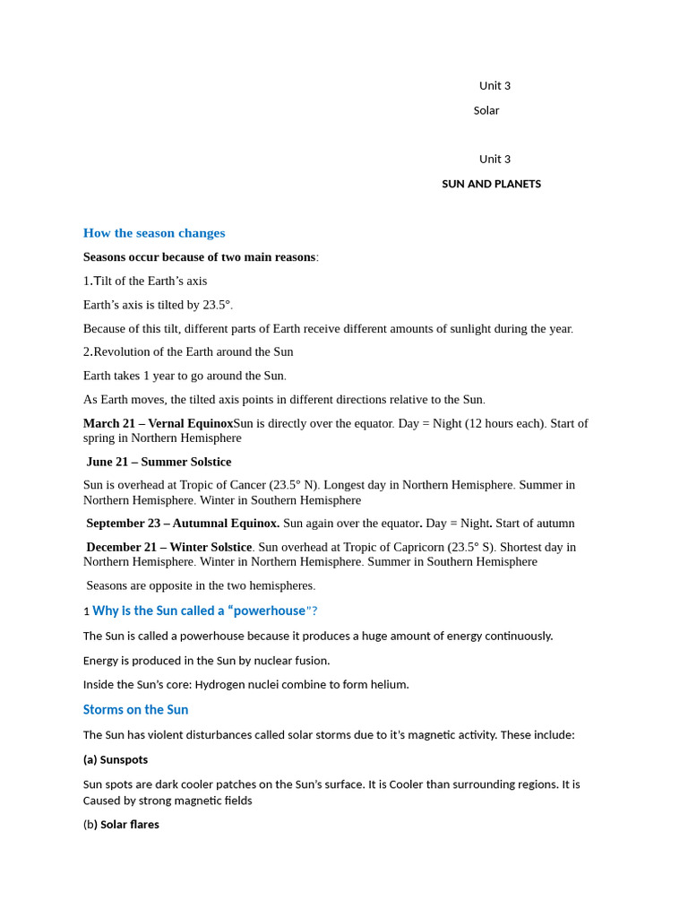 MDC Unit 3 | PDF | Planets | Sun