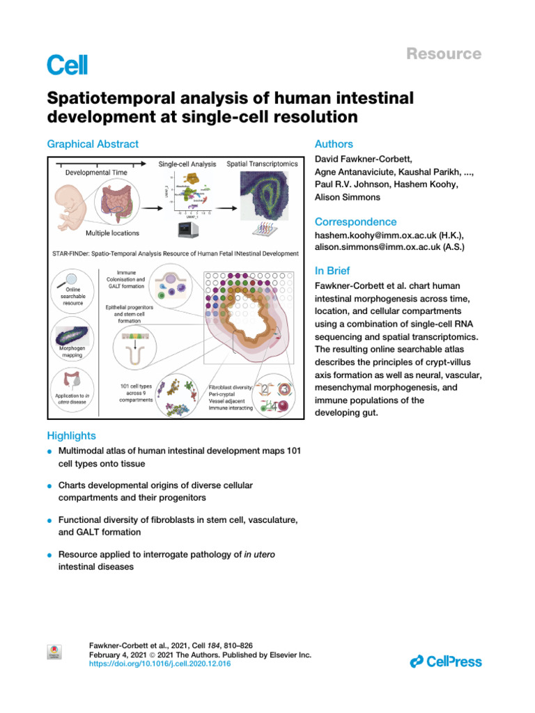 Spatiotemporal Analysis of Human Intestinal Development at Single-cell ...
