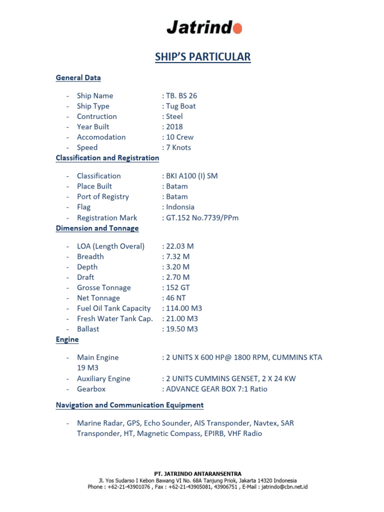 Particulars BS 26 & GW 2521 | PDF | Tonnage | Ships