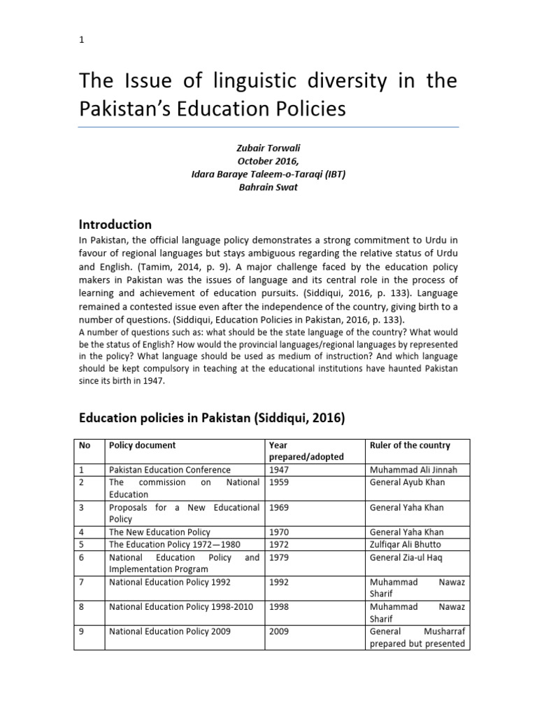 The Issue of Linguistic Diversity in The | PDF | Nawaz Sharif | Benazir ...
