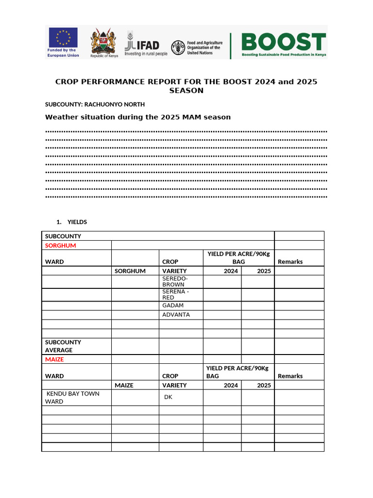 Crop Performance Report For The Boost 2024 and 2025 Season | PDF ...