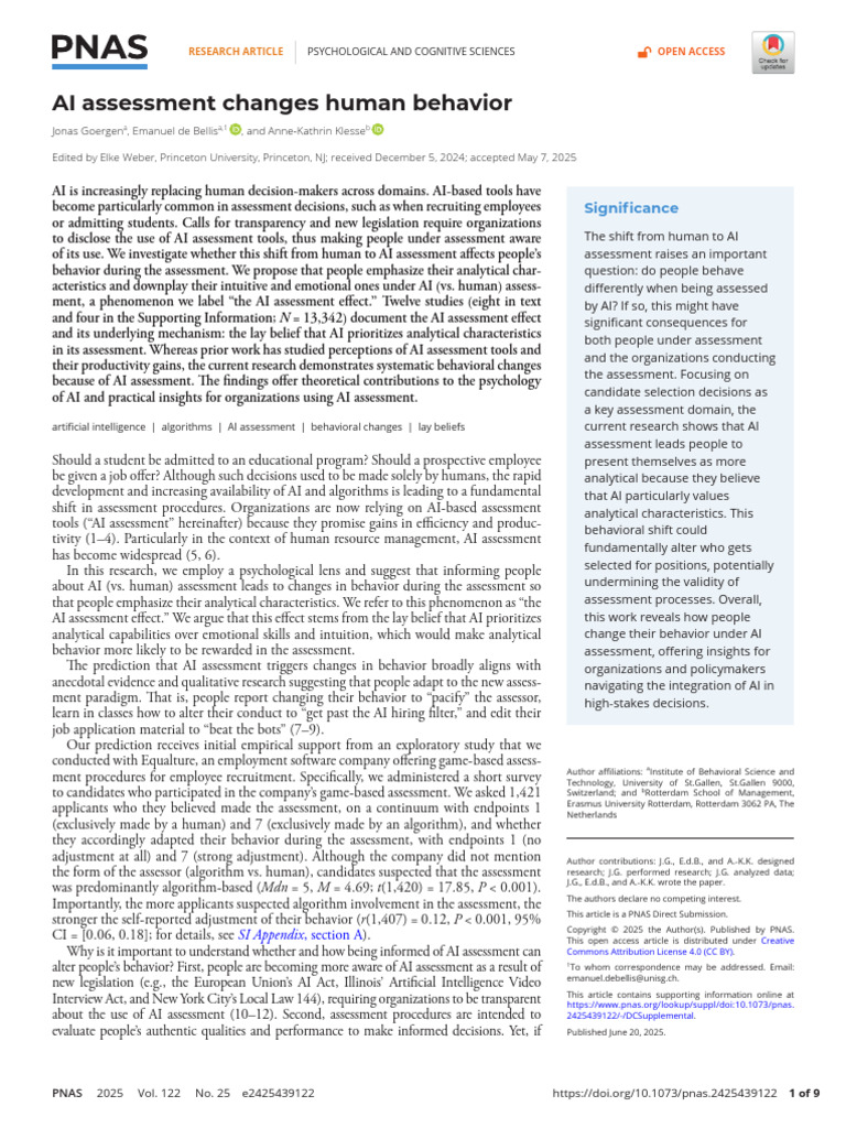 Goergen Et Al 2025 Ai Assessment Changes Human Behavior | PDF ...