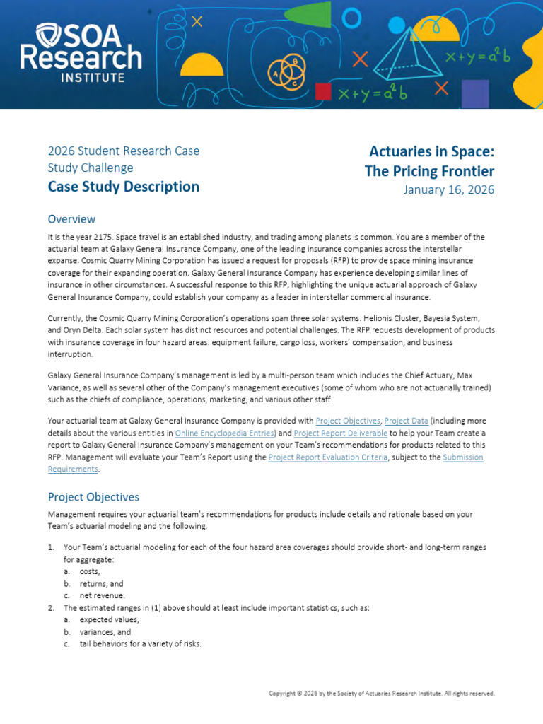 SOA Actuarial Case Study 2026 | PDF | Risk | Insurance
