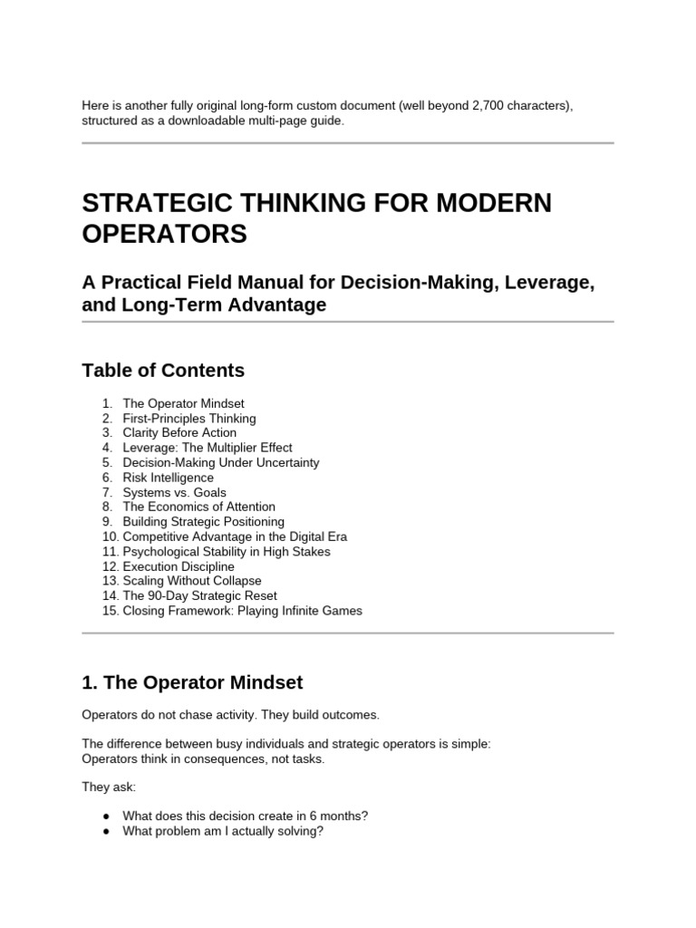 Strategic Thinking For Modern Operators | PDF | Risk | Thought
