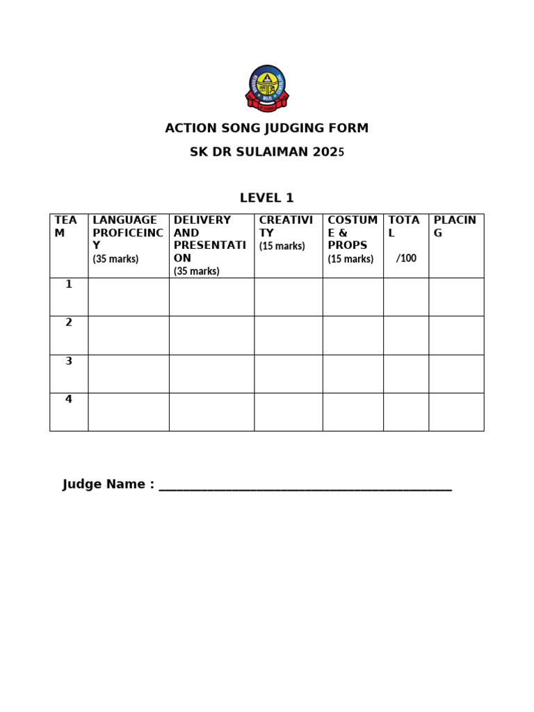 Action Song Judging Form | PDF