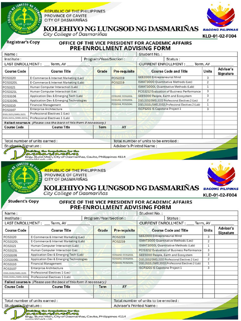 3rd Year 2nd Sem Advising Form | PDF