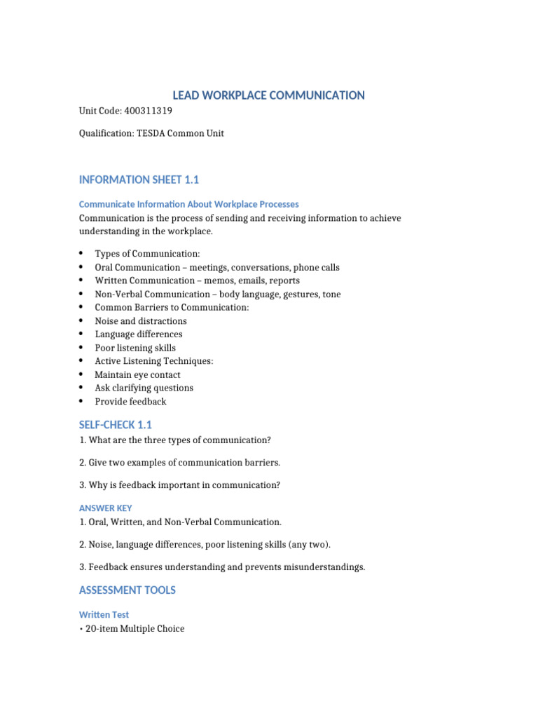Lead Workplace Communication 400311319 CBLM | PDF