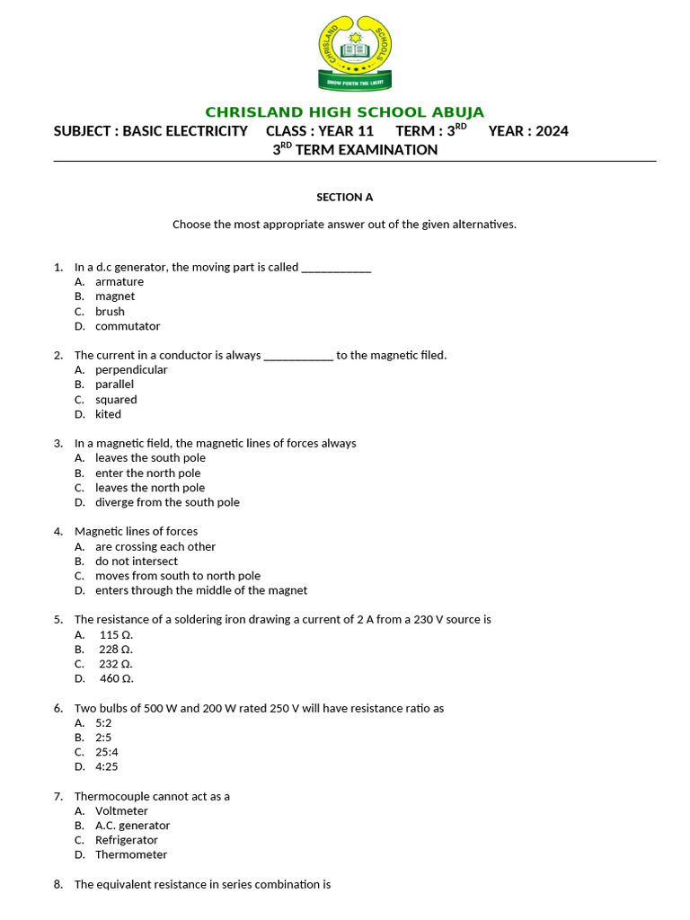 Basic Electricity Year 11 3rd Term 2023.2024 | PDF | Capacitor | Voltage
