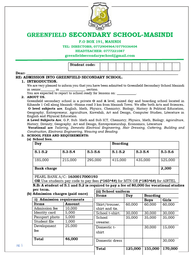 Greenfield Ss Admissions. 2026 | PDF