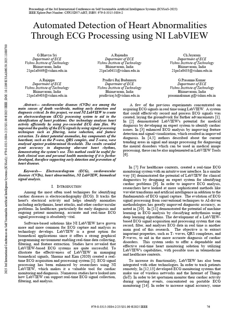 Automated Detection of Heart Abnormalities Through ECG Processing Using ...