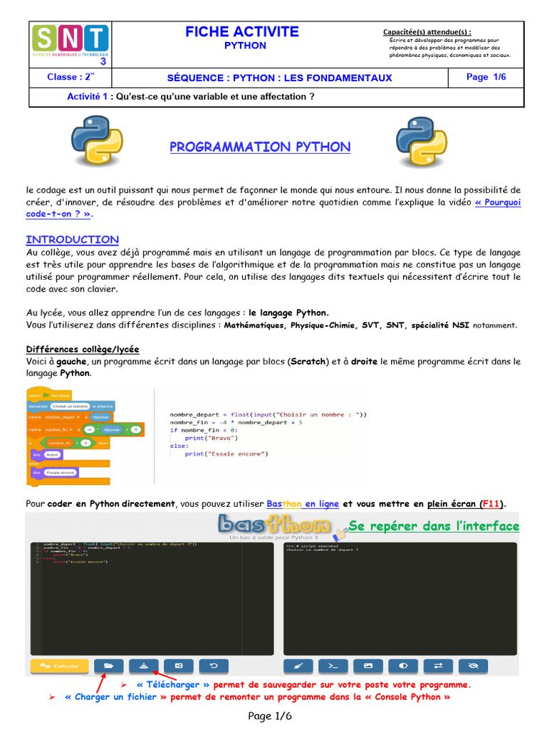 SNT - Python Élève-1 | PDF | Python (Langage de programmation ...