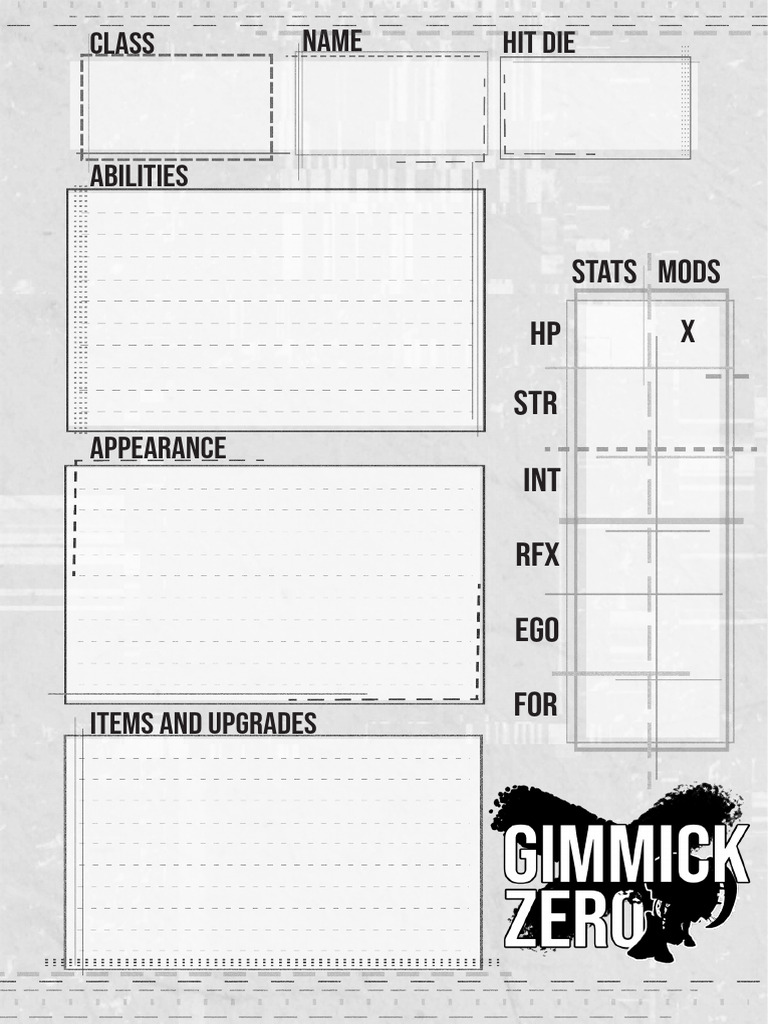 Gimmick Zero Quickstart Character Sheet | PDF