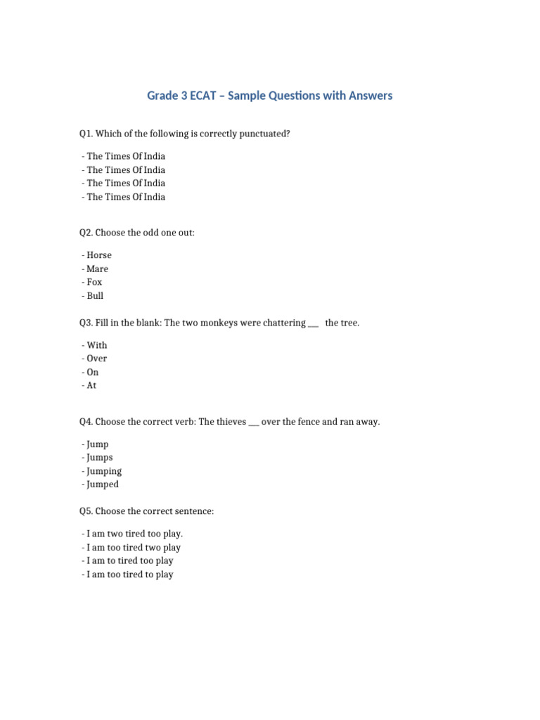 Grade 3 ECAT Sample Questions | PDF