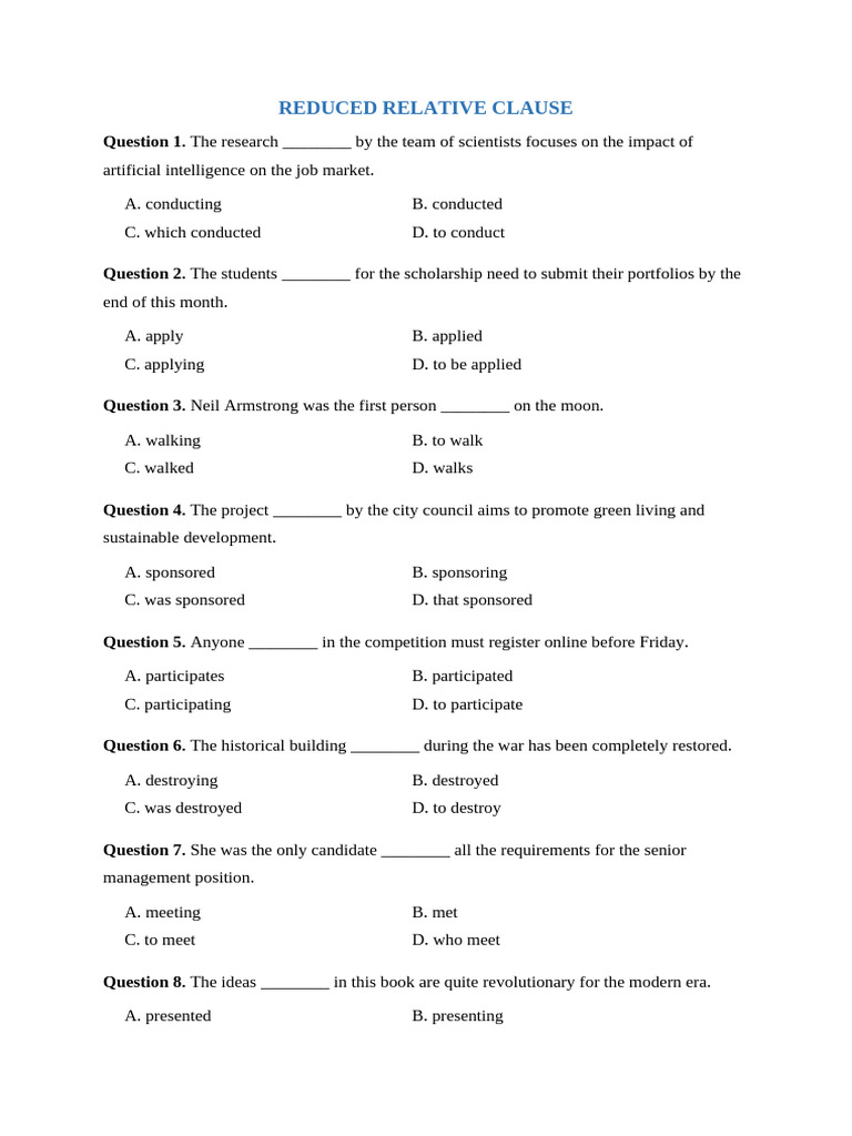 Reduced Relative Clause | PDF | Cost Of Living