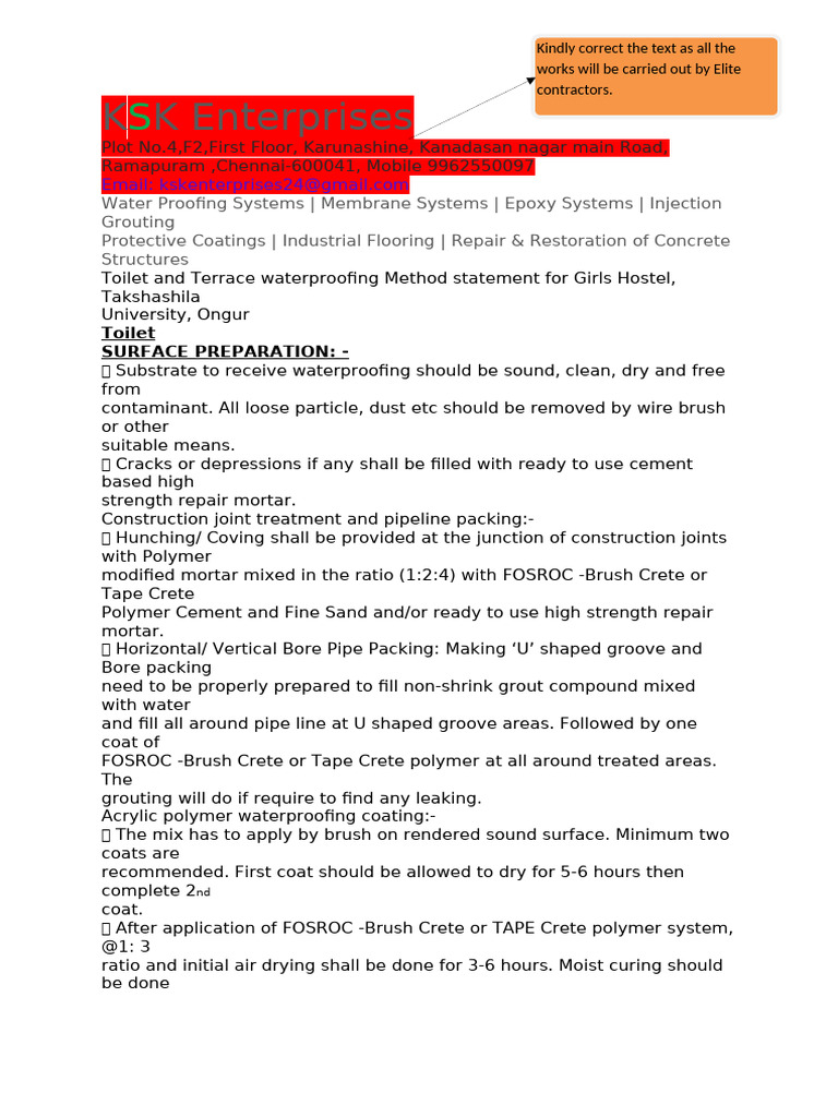 Waterproofing Methodology | PDF | Coating | Mortar (Masonry)