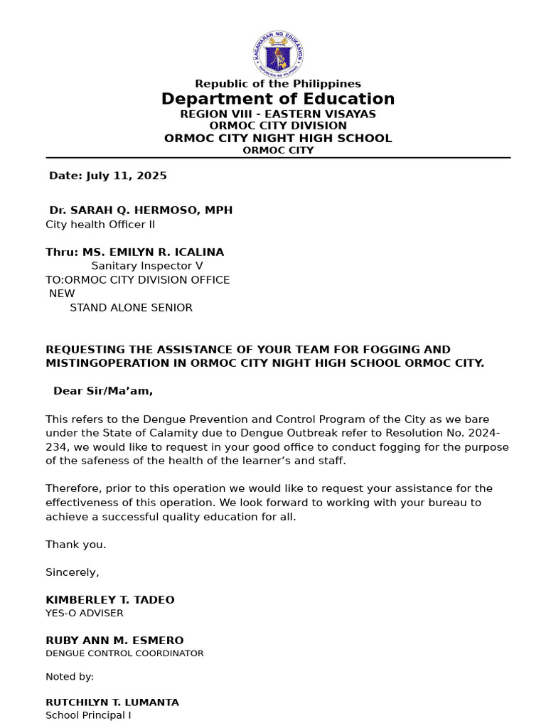 Dengue Letter | PDF | Microbiology | Public Health