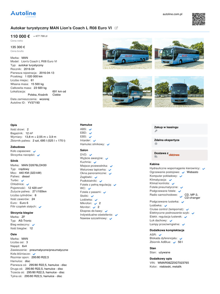 Autokar Turystyczny MAN Lions Coach L R08 Euro VI | PDF