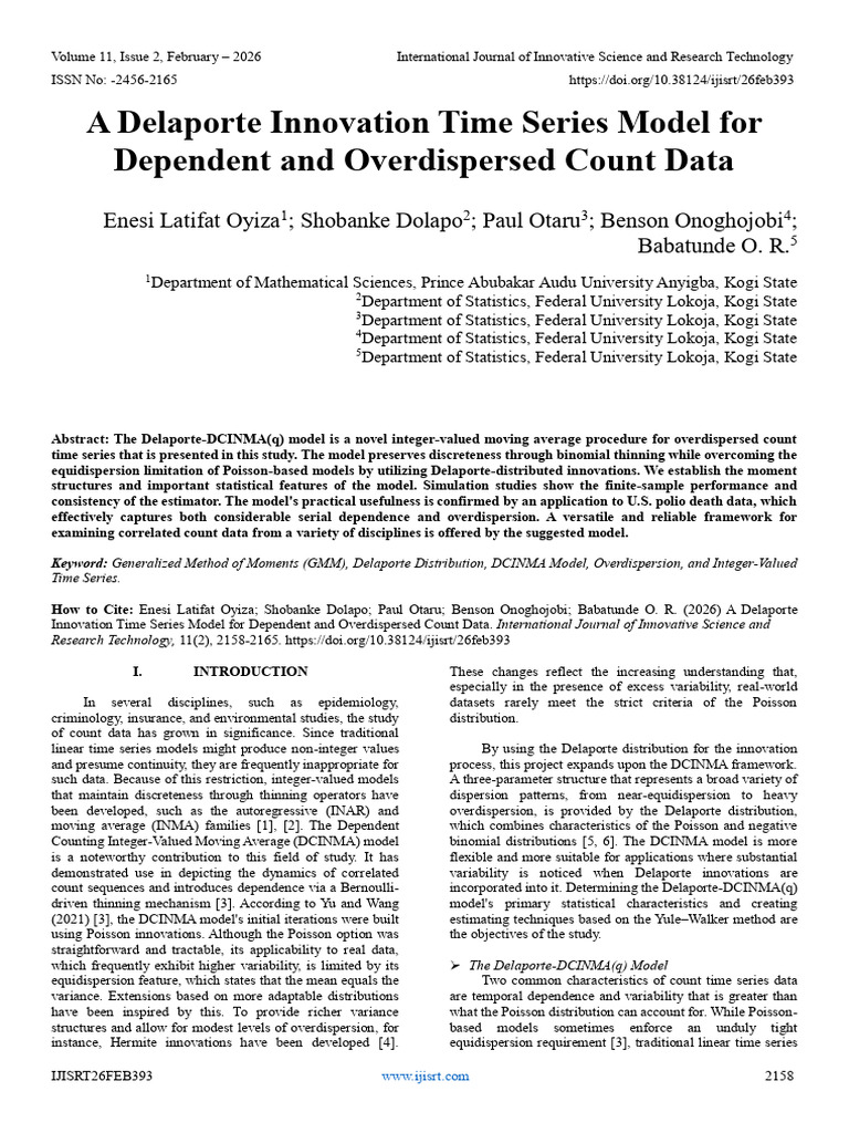 A Delaporte Innovation Time Series Model For Dependent and ...