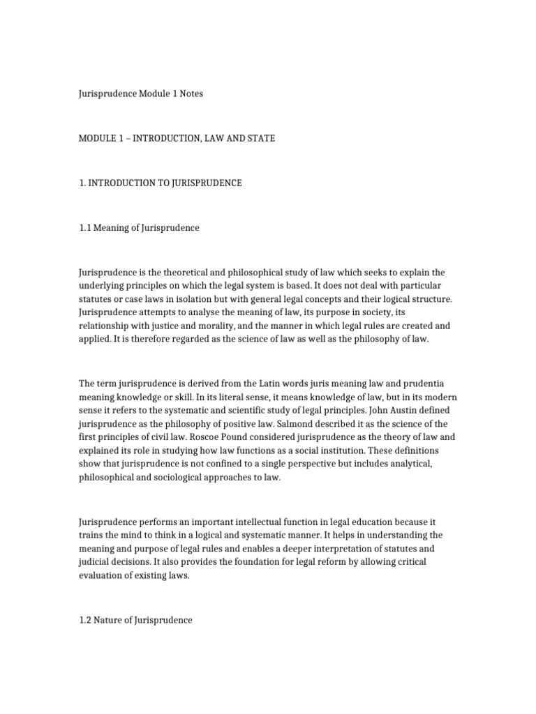 Jurisprudence Module 1 Notes | PDF | Jurisprudence | State (Polity)