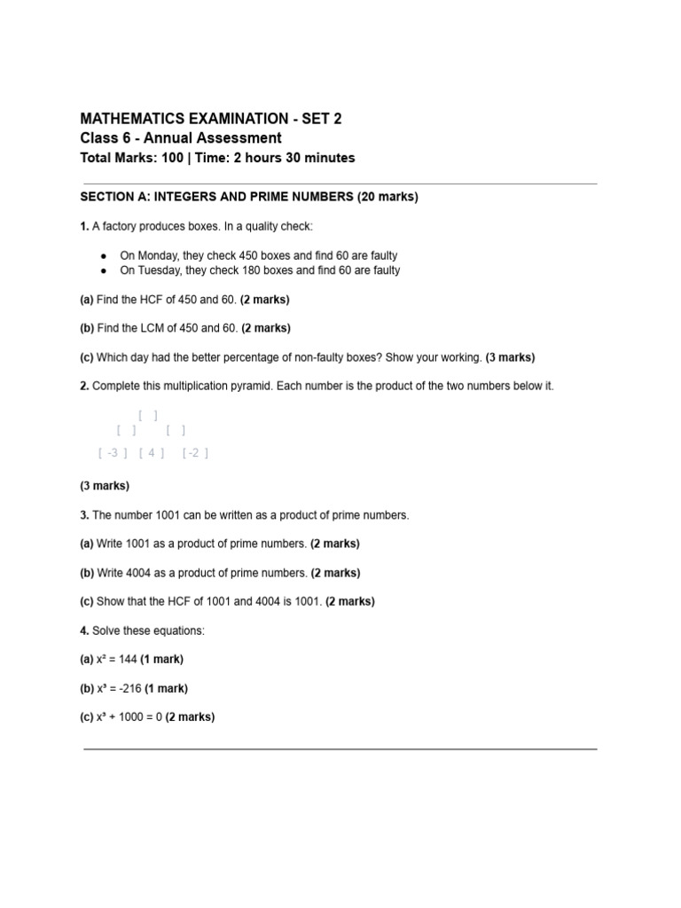 Mathematics Examination - Set 2 | PDF | Angle | Area