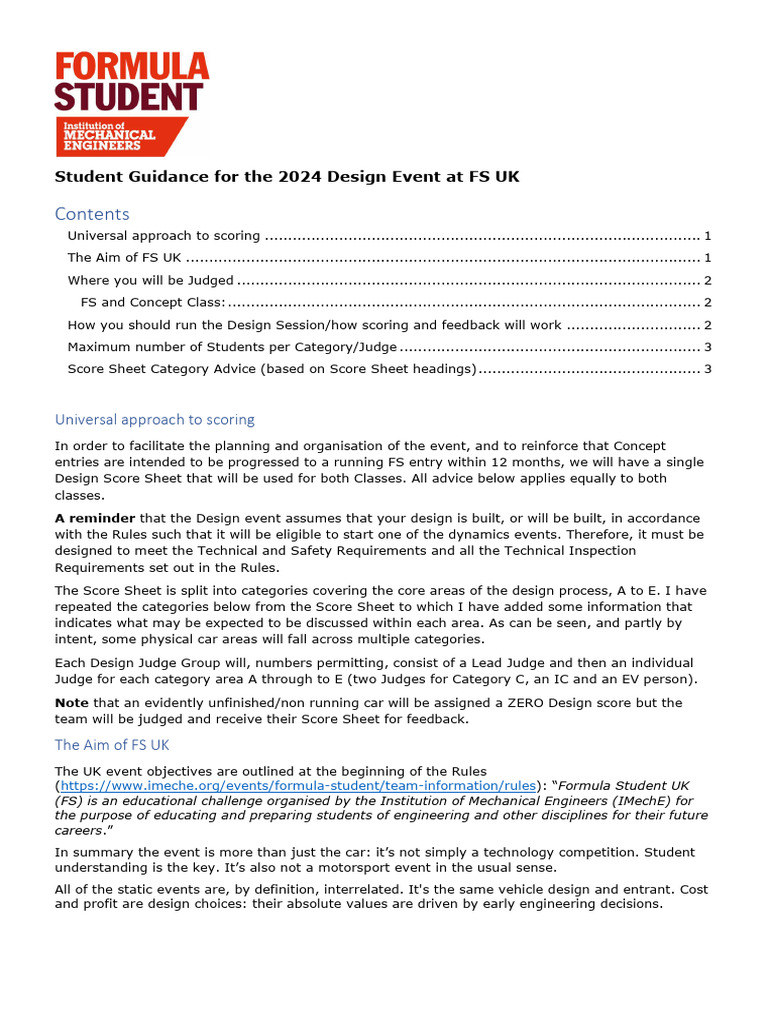 Student Guidance For The 2024 Design Event at Fs Uk | PDF | Reliability ...