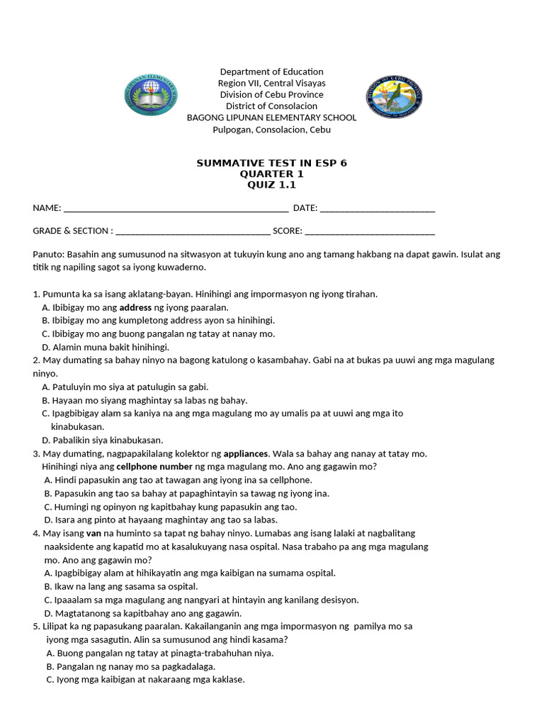 Phase 3 Summative Test in Esp | PDF