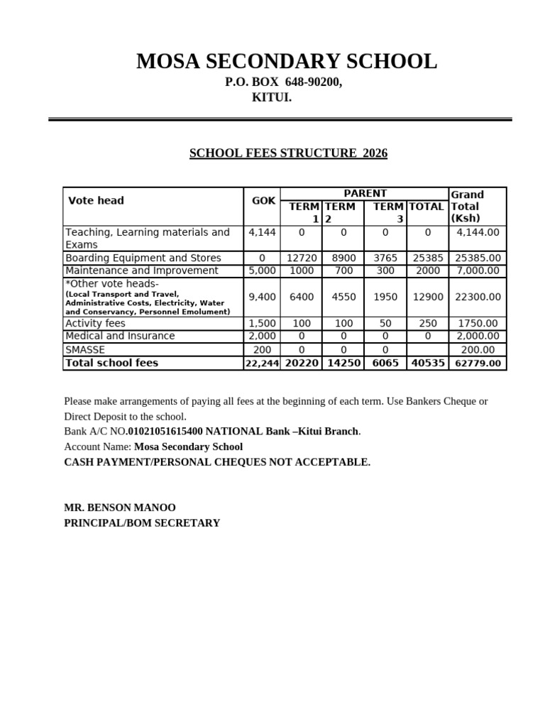 Fee Structure Ngoto Boys' High School | PDF