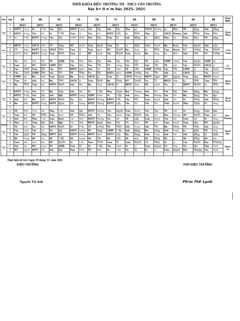 TKB Kì 2. 2025 - 2026 | PDF