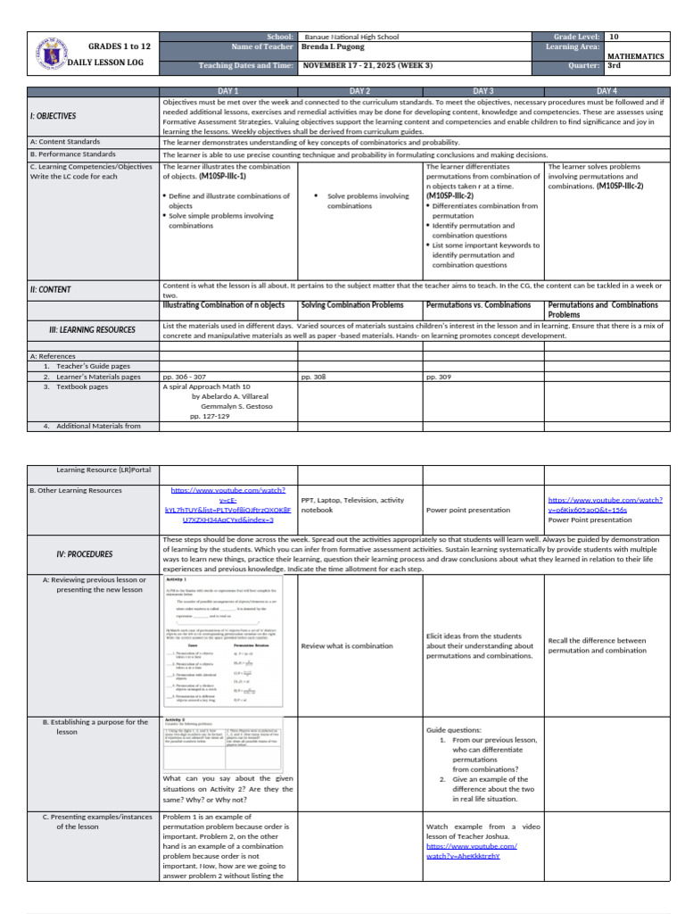3rd Quarter Math 10-Week 3 | PDF | Learning | Intelligence