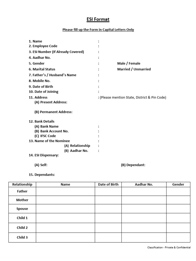ESI Application Form | PDF