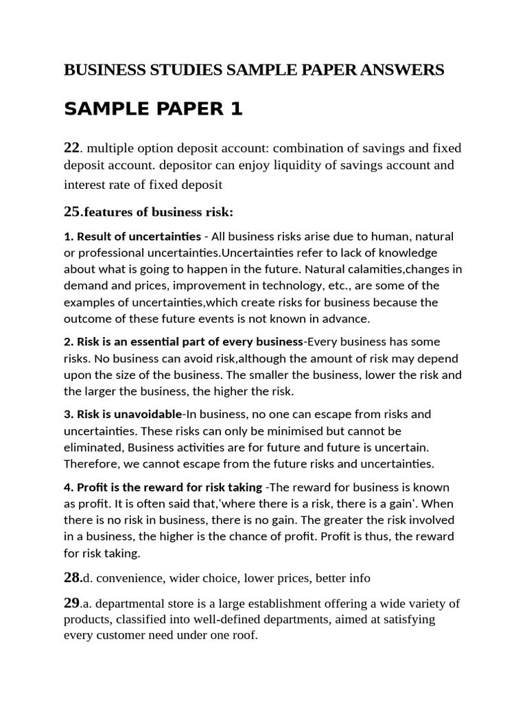 Business Studies Sample Paper Answers | PDF | Radio | Cellular Network