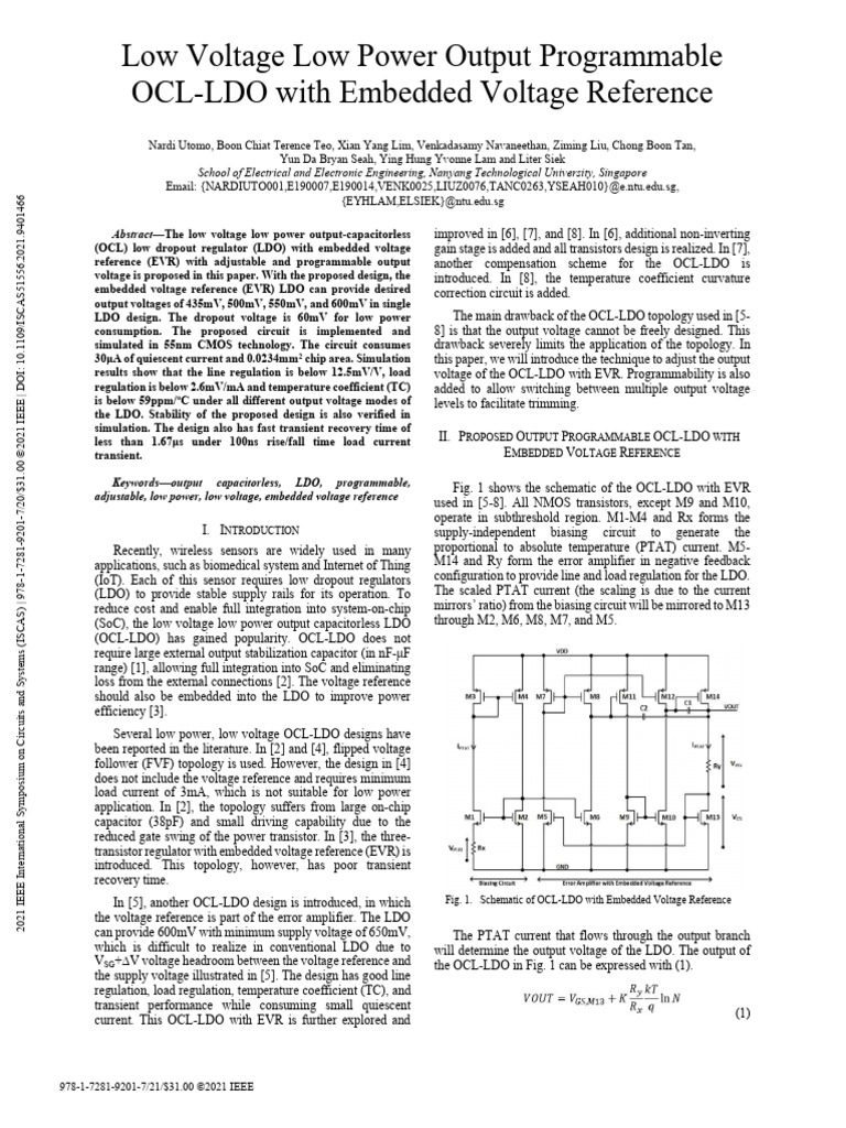 Low Voltage Low Power Output Programmable OCL-LDO With Embedded Voltage ...