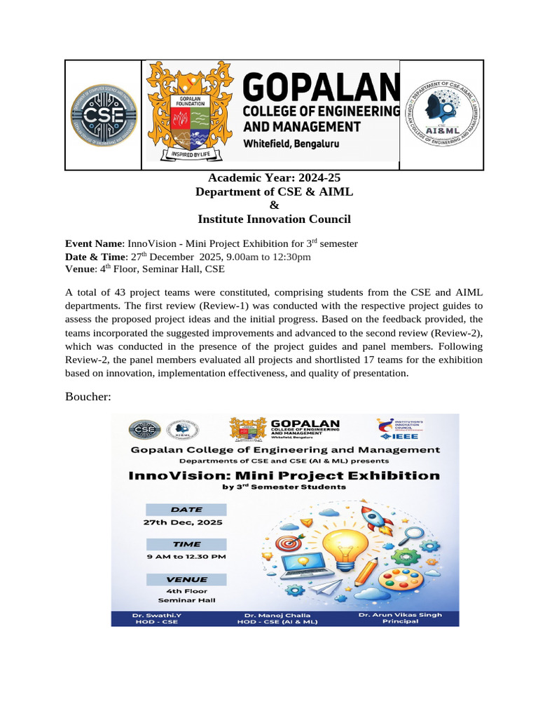 Report InnoVision Mini PROJECT EXHIBITION On 27th Dec 2025 | PDF ...