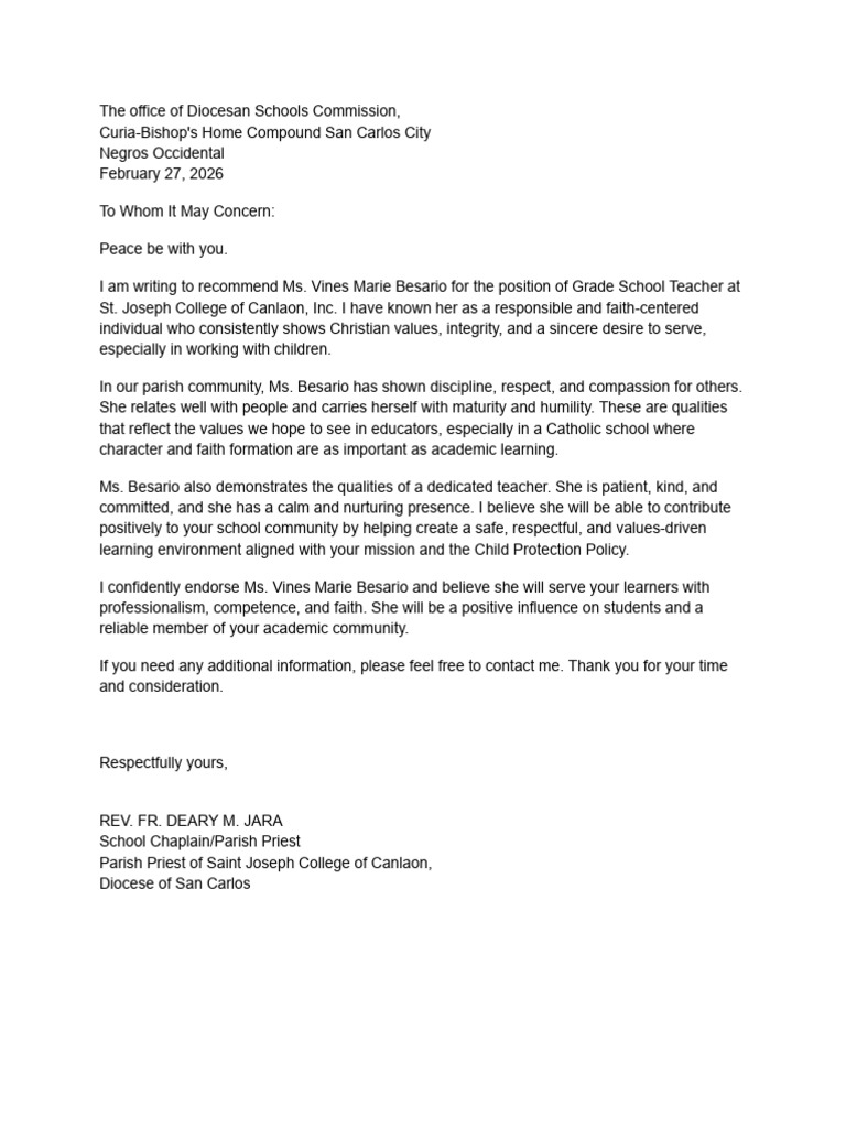 Reco Letter From Priest | PDF