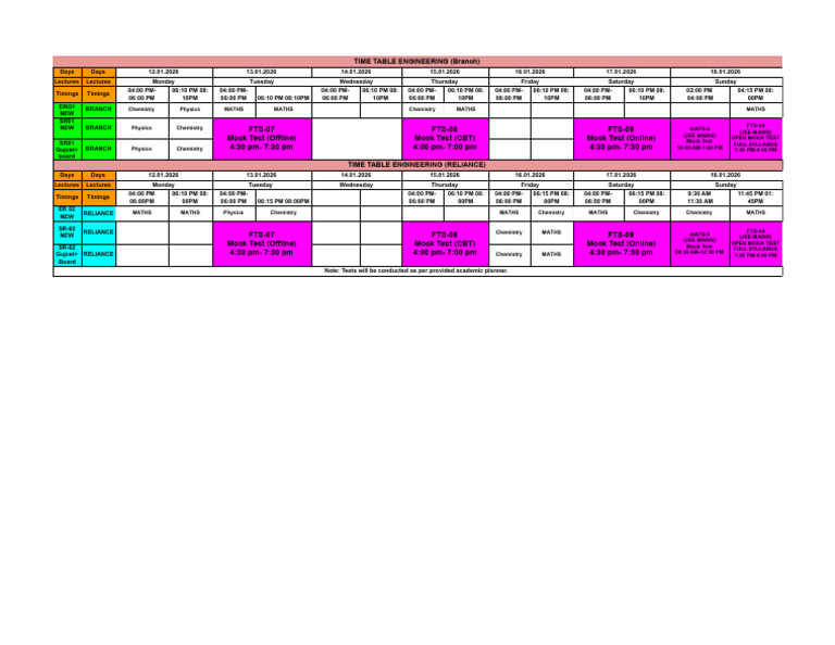 Time Table 12 Jan To 18 Jan 2026 | PDF