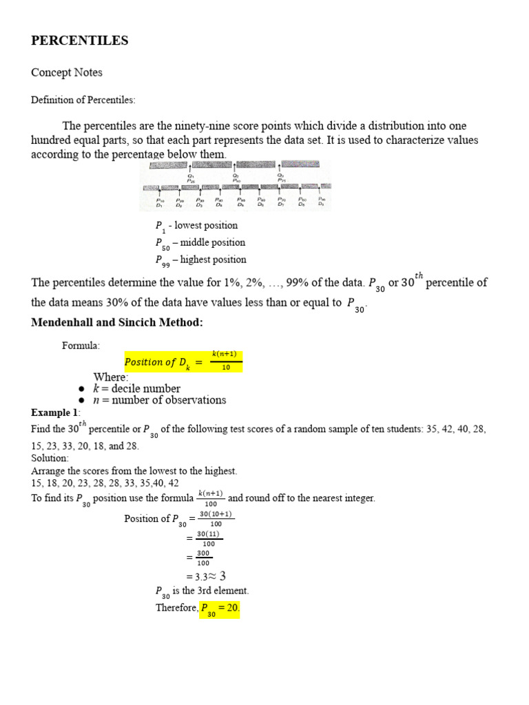 Percentile Concept Notes | PDF | Percentile | Mathematical Analysis