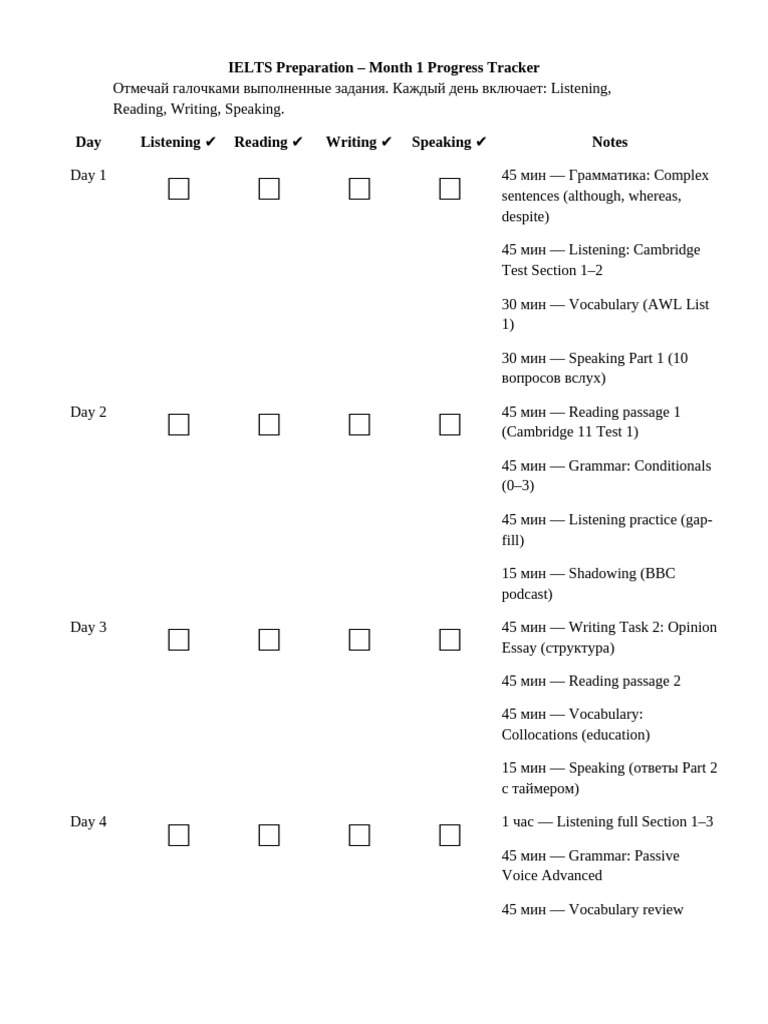 IELTS Month1 Checklist | PDF