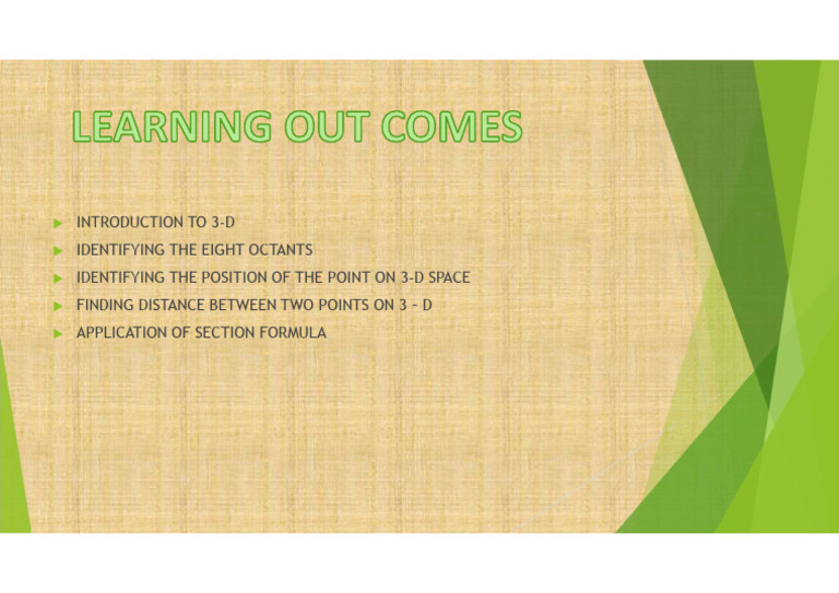 Class 11 Learning Outcomes 3D Geometry | PDF