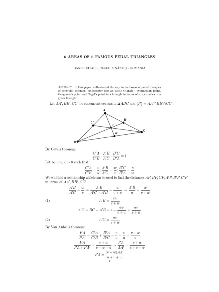 6 Areas For 6 Famous Pedal Triangles | PDF | Euclidean Plane Geometry ...