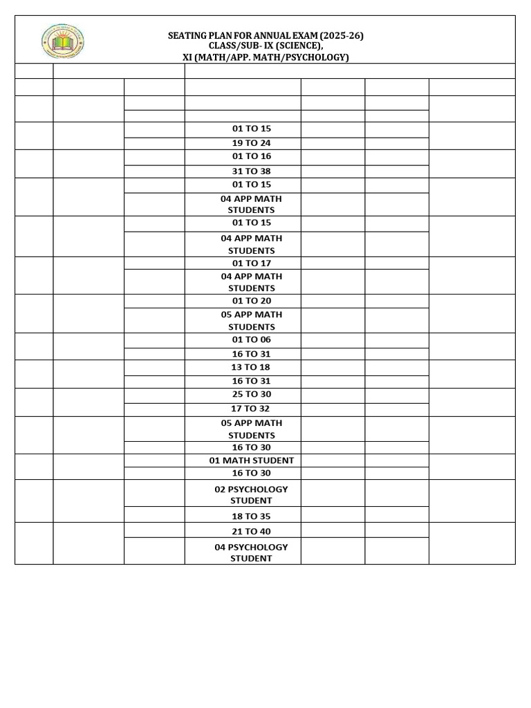 26-02-2026 Seating Plan Ix - Xi - Annual Exam - 2025-26 | PDF