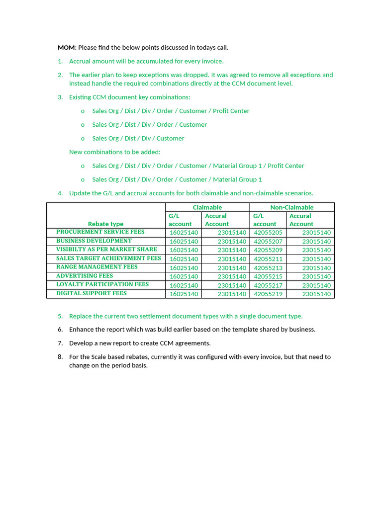 Claimable Non-Claimable G/L Account Accural Account G/L Account Accural ...