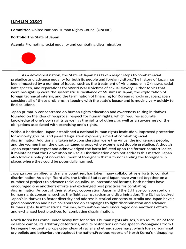 Formatted Position Paper | PDF | Discrimination | Japan