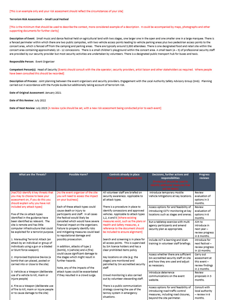Terrorism risk assessment – small local festival | PDF | Securities ...